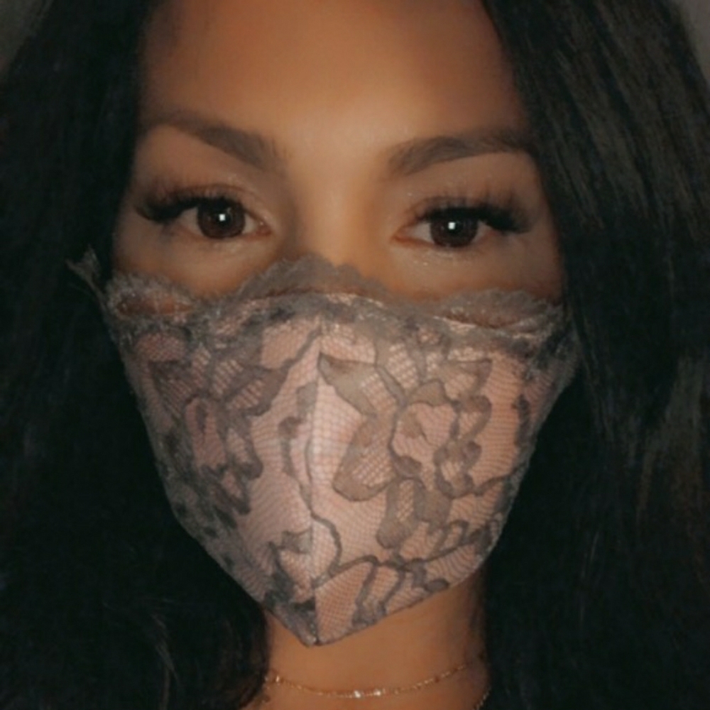 Blush Pink w/Grey Lace Face mask